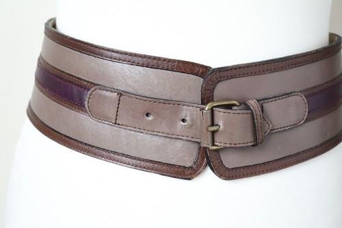 Vintage Leather Corset Belt - Wide - Brown / Purple - XXS - 第 1/8 張圖片