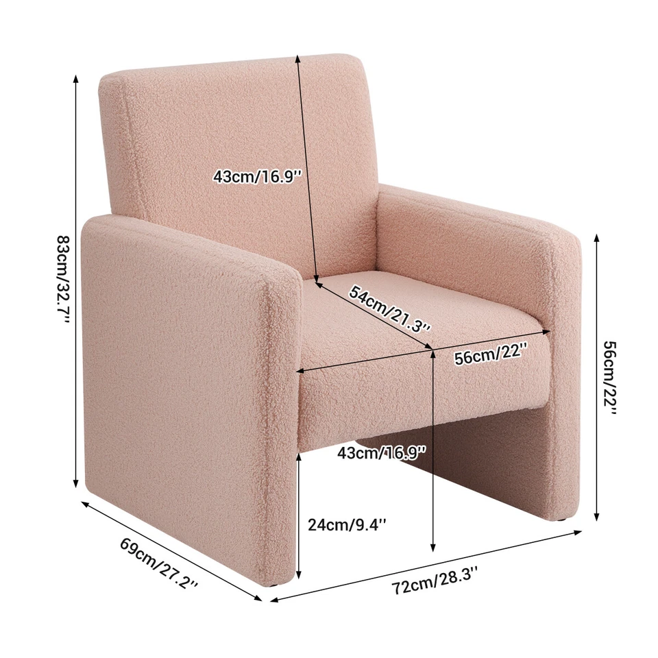 Sofá de solteiro estofado de lã de cordeiro cadeira braço tecido destaque destacável sala de estar - Imagem 2 de 4