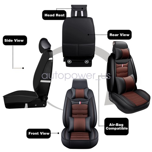 For Chevrolet Silverado GMC 1500 2500HD 3500HD Leather Car Seat Cover 5 Seat Set - Picture 16 of 18