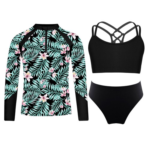 Kids Girls Swimsuit Holiday Bikini Athletic Crop Top And Briefs Printed Sports - Picture 7 of 53