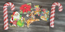 Lot Of 7 Vintage Christmas Paper Cardboard Wall Decor Die Cut. New Years Eve