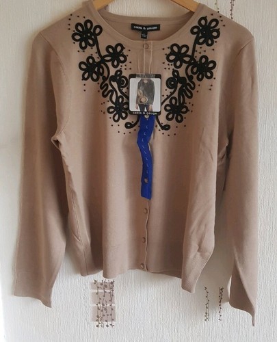 Cable & Gauge Soft Wool Fine Knit Woman Ladies cardigan Camel Hair Size M - Picture 10 of 12