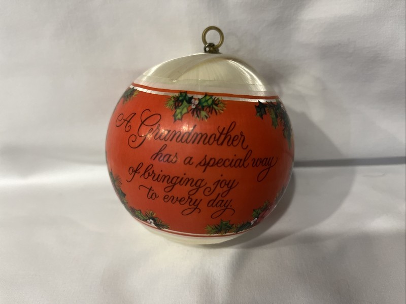 Vintage 1978 HALLMARK Satin Ball CHRISTMAS Ornament GRANDMOTHER Roses and Holly