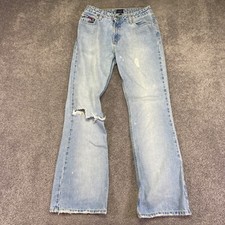 Tommy Jeans Juniors 7X30 Blue Denim Hip Vintage Zip Fly Destroyed Flare Leg