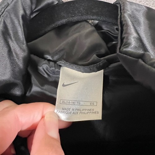 VTG Nike Jacket Youth XL (16-18) Black Satin Hood Full Zip Removable Sleeves Y2K - Picture 2 of 12