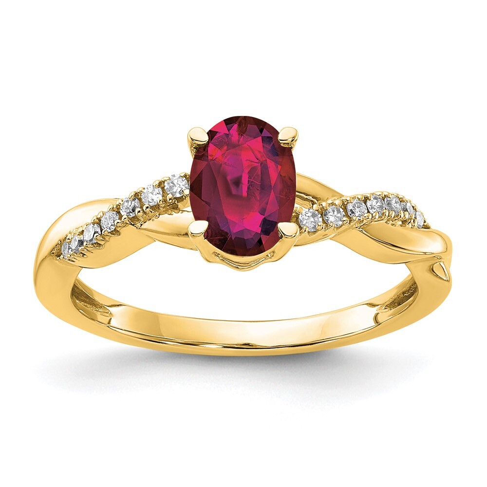 10k Yellow Gold Ruby and Diamond Engagement Ring Size