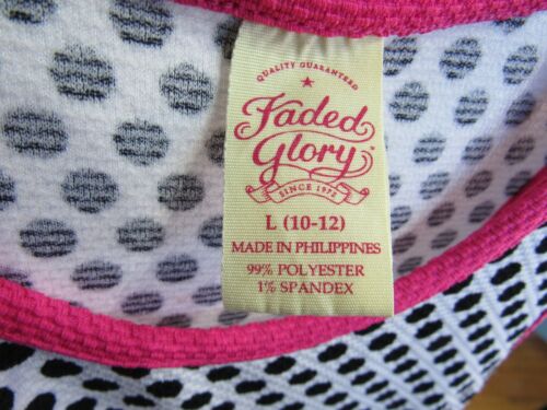 Faded Glory Dress Size L 10-12 Girls White Black Pink Polka Dots Sleeveless - Picture 2 of 3