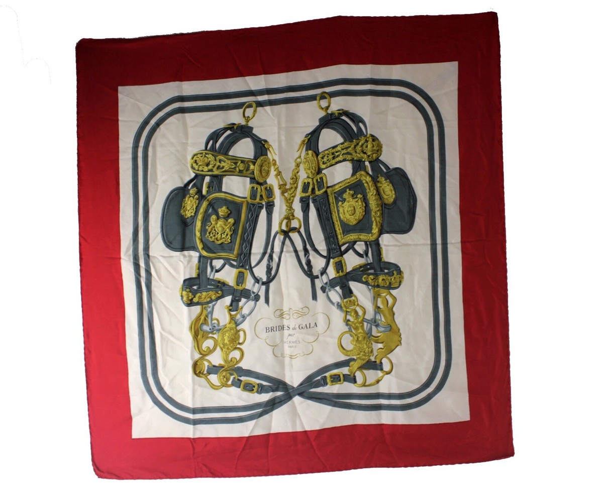 HERMES BRIDES de GALA シルクスカーフ 赤色 レッド Hermes Red Twill Silk 90 cm 36 Brides de Gala Tattoo Scarf