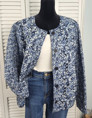 J. Jill Women's Quilted Jacket Blue Floral Boho Cottagecore 100% Cotton Large - Picture 10 of 11