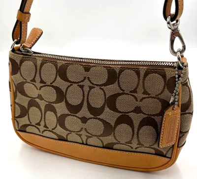Coach Signature Demi mini Pouch Hand Bag Canvas Leather Beige 6094