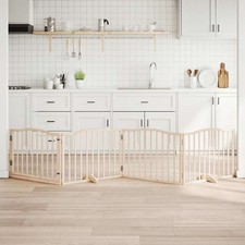 Dog Gate With Door Foldable 4 Panels 320 Cm Poplar Wood