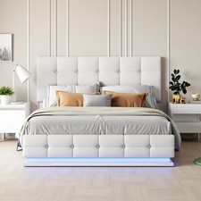 LED Doppelbett Polsterbett aus Kunstleder mit Hydraulisch Bettkasten 140x200cm
