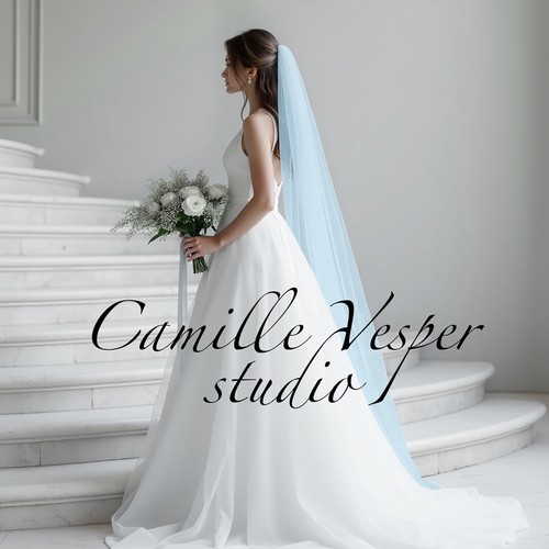 Minimalist Light blue bridal veil - single layer light blue tulle wedding veil - Picture 3 of 18