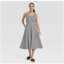 Corset Midi A-Line Dress Sz 4 Gingham Sleeveless NWT -A New Day-