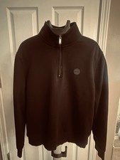 Michael Kors Men's Black 1/4 Zip Mock Neck Logo Knit Cotton Blend Sweatshirt XL