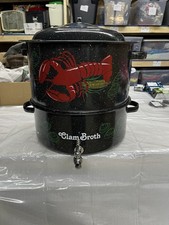 Vintage Savory Enamel Double Lobster Clam Steamer Pot with Broth Spout — listing 4