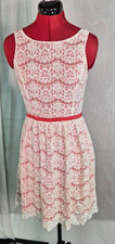 Elle Womens Dress Size 4 White Red Lace Mini Sleeveless Fit and Flare G164
