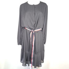 Tommy Hilfiger Women's Dress Long Sleeve Belted Chiffon Navy Blue 76J2080 Sz XXL