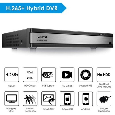 ZOSI H.265+ 16Ch 5MP Lite HD CCTV DVR for Security Camera System Kit AI Detect