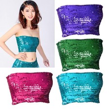 Pailletten-Röhrenoberteil für Damen, Festival, dehnbar, Brustwickel,