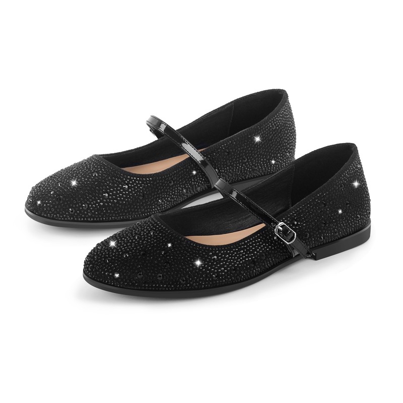 Women's Diamante Ankle Strap Round Toe Comfortable Office Flat Buckle Shoes US9