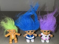 Lot of 3 Vintage TROLL Dolls Figures Gemstone Green, Blue  Purple Hair