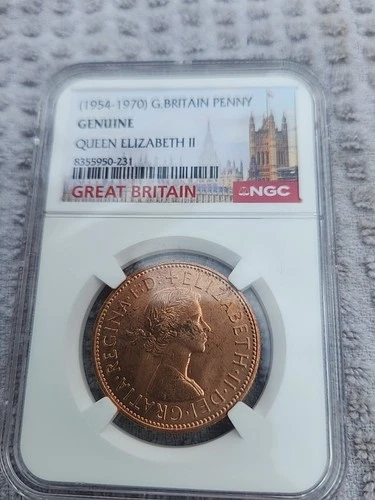 1967 NGC GENUINE Queen Elizabeth II Great Britain Penny
