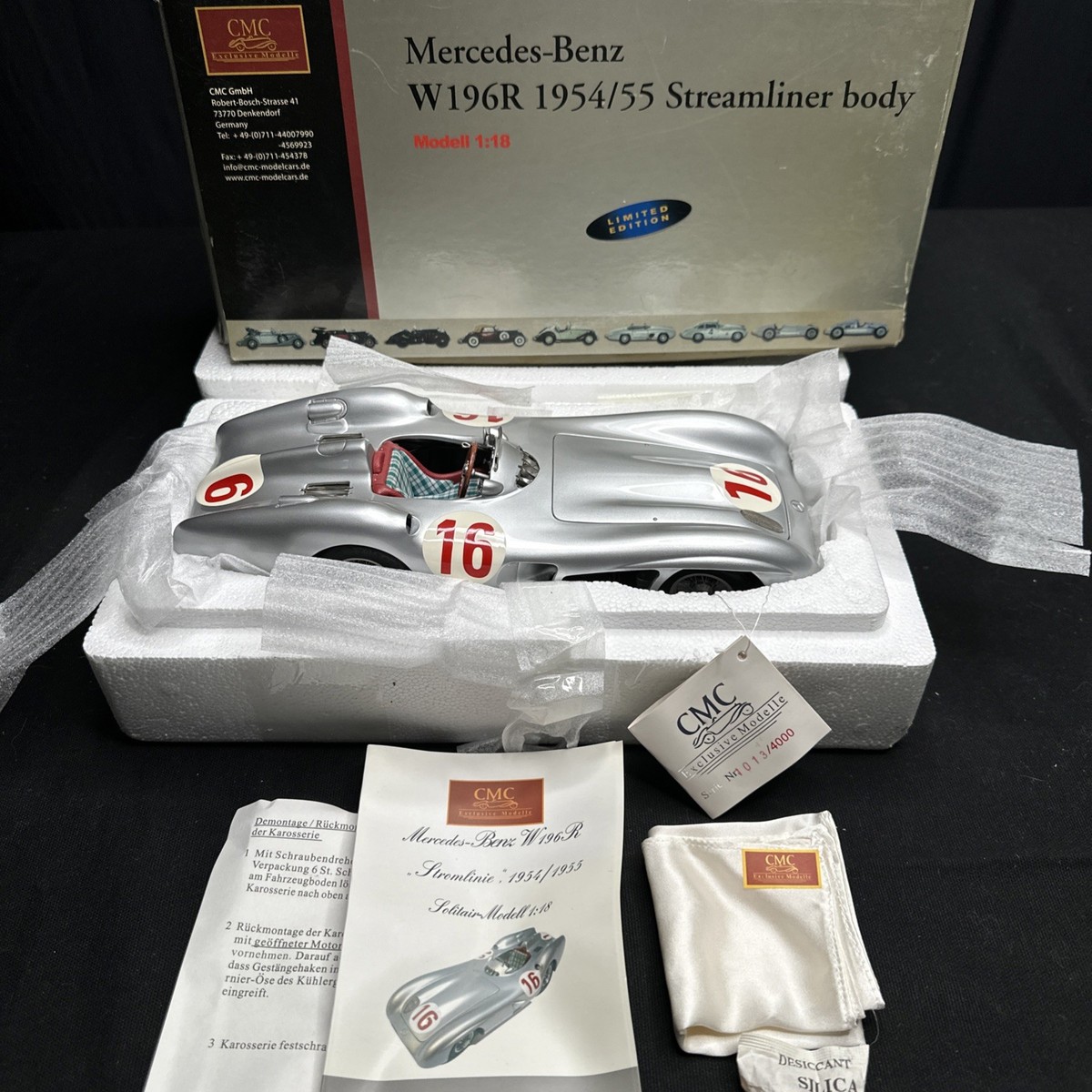 1/18 CMC 1954 Mercedes-Benz W196R Streamliner Body #16 Gray