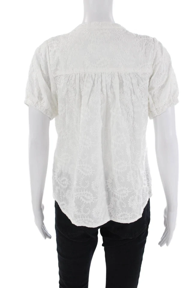 Top Splendid Collection Mujer Algodón Bordado Paisley Abotonado Blanco Talla XS Foto 3 de 4