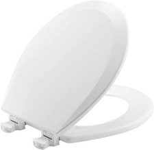 Round Toilet Seat Enameled Wood Cotton White Easy Clean Hinges Standard Fit New