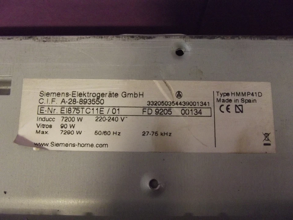Siemens HMMP41D EI875TC11E/01 Induktion Herdgebunden Kochfeld 1JahrGewährl. IG6 - Bild 3 von 4