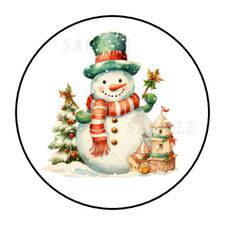 Whimsical Snowman Christmas Stickers Labels Tags Winter Round Envelope Seals