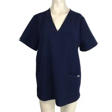 FIGS Technical Collection Navy Blue V Neck Scrub Top Women's Size L