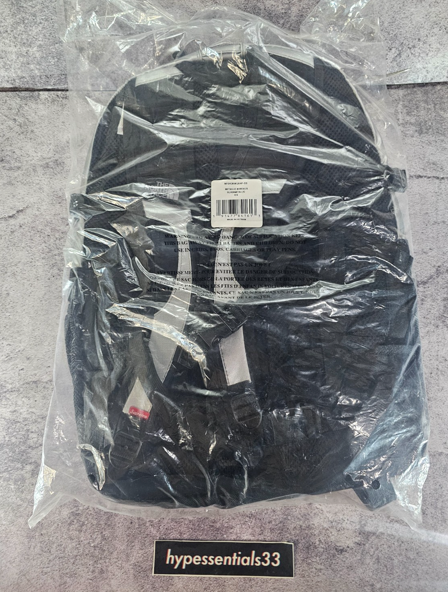 Supreme North Face SS18 Metallic Silver Backpack Borealis Brand