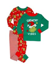 The Grinch Grinchy Vibes Toddler Christmas Holiday 4-Piece Cotton Pajama Set