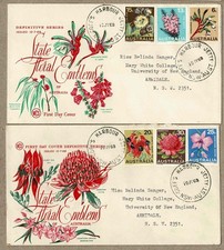 Australia 1968 WCS Flowers FDC Cover x2 NSW Postmark Coff s Harbour Jetty