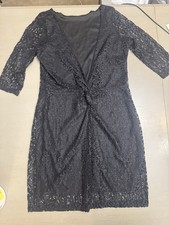 Women's ASOS Black Lace Low V Neck Mini Dress Cocktail Semi formal Size Medium