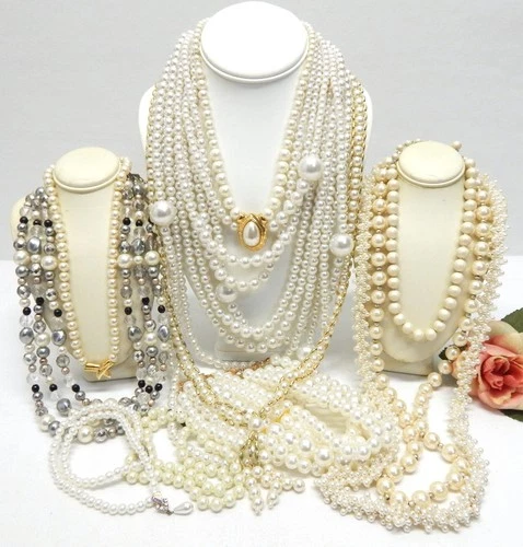 VINTAGE TO NOW FAUX PEARL BEAD COSTUME JEWELRY NECKLACE LOT