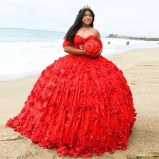Red Opulent Quinceanera Dresses Off Shoulder Beading Tulle Applique Sweet 16