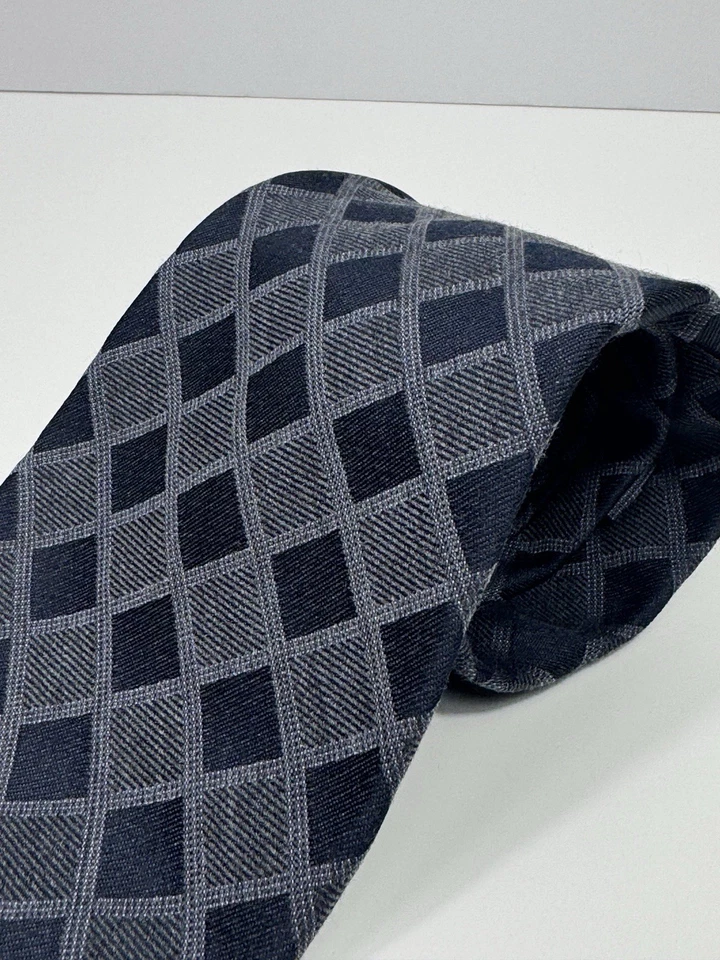 Corbata Paul Stuart Lana Seda Cuello Francia 4” X 56” Diseñador Gris Azul Geométrica Foto 2 de 4