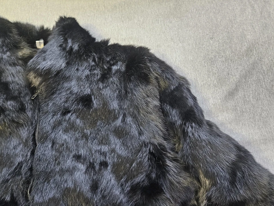 Chaqueta Abrigo Mujer KC Collections Piel Conejo 12 Negro Teñido Francia Forrado Nylon Foto 2 de 4