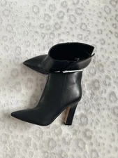Marc Fisher Women's Leather High Heels Ankle Boots Black Size 7 5M Side Zip