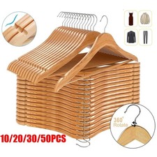 Wooden Hangers Pack of 10/20/30/50 Suit Hangers Premium Natural Finish Home