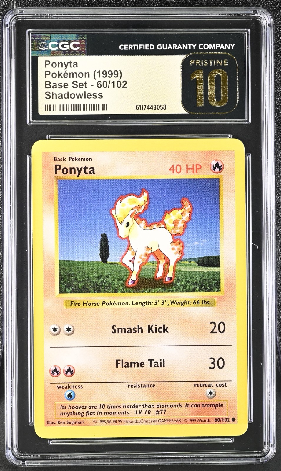 Pokemon Card Ponyta 60/102 Shadowless Base Set 1999 CGC 10 PRISTINE