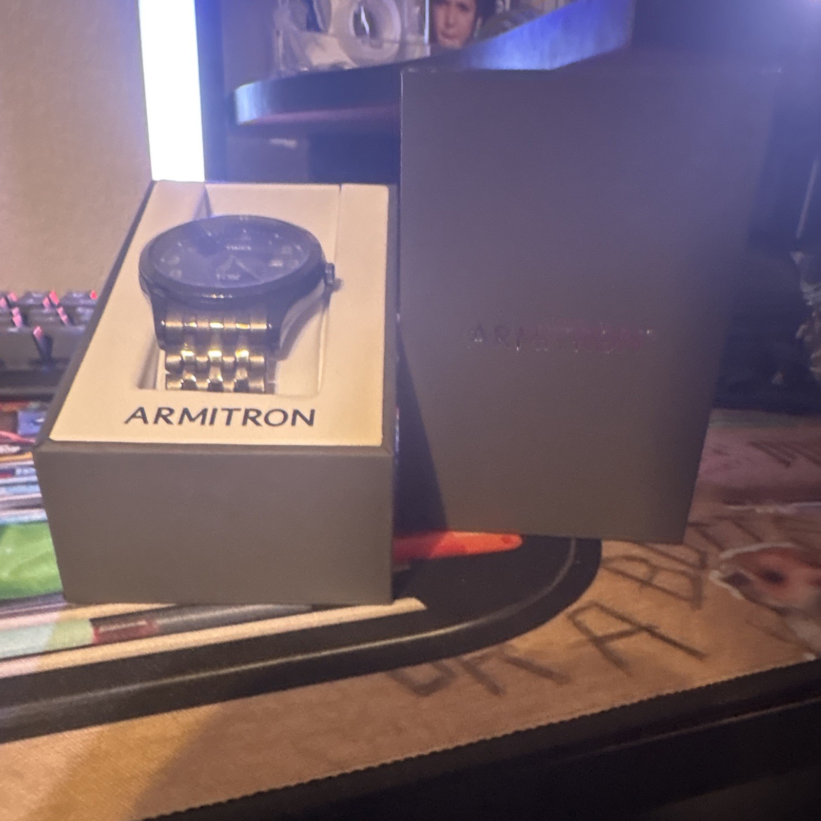 Armitron Men's Quartz Analog Watch Blue Dial Black Metal Bracelet Date Box
