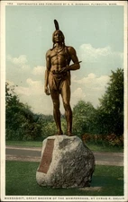 Massasoit Statue Plymouth Massachusetts vintage Phostint postcard o777