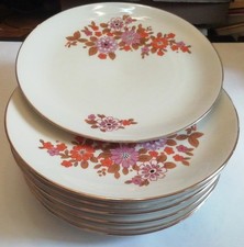 MONOPOLI PORCELLANA D'ITALIA Servizio 8 Piatti Piani VINTAGE -Floreale, Filo Oro