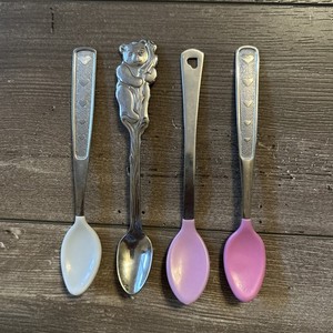 Vintage Lot of 4 Munchkin Baby Spoons Heart Cutout Stainless Steel