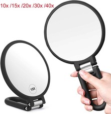 40x Double Magnifying Mirror Travel Hand Mirrors w/ Handle Handheld Mirror UK
