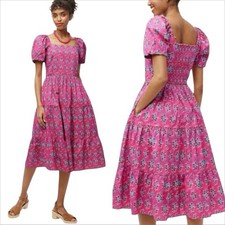 J. Crew Factory Tiered Midi Dress 6 Square Neck Puff Vacation Summer Spring
